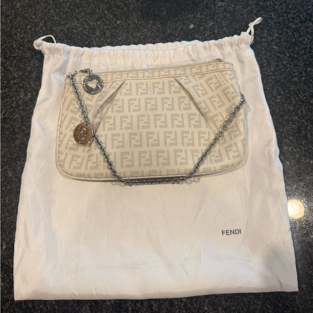 Fendi Zucchino Spalmati Forever Pochette Bag in White